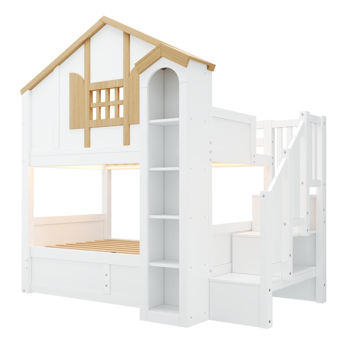 ETAGENBETT Massivholz LED Stauraumtreppe 90x200 Hausbett Weiß - Weiß, Holz - FLIEKS