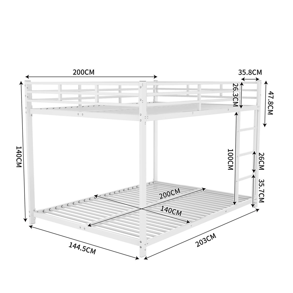 ETAGENBETT 140/200 cm Weiß Metall mit Sicherheitsleisten - Weiß, Metall (140/200cm) - OKWISH