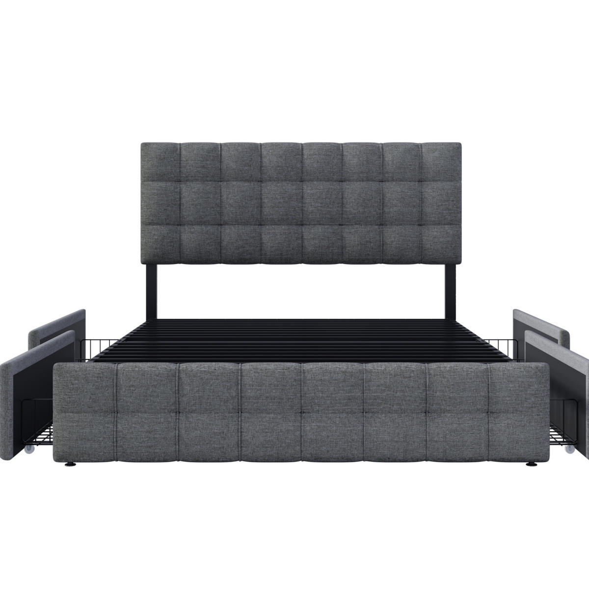 TAPECIRANI krevet 140/200 cm s 4 ladice, podesivim uzglavljem i čeličnim letvicama, Siva - siva, tekstil (140/140cm) - Redom