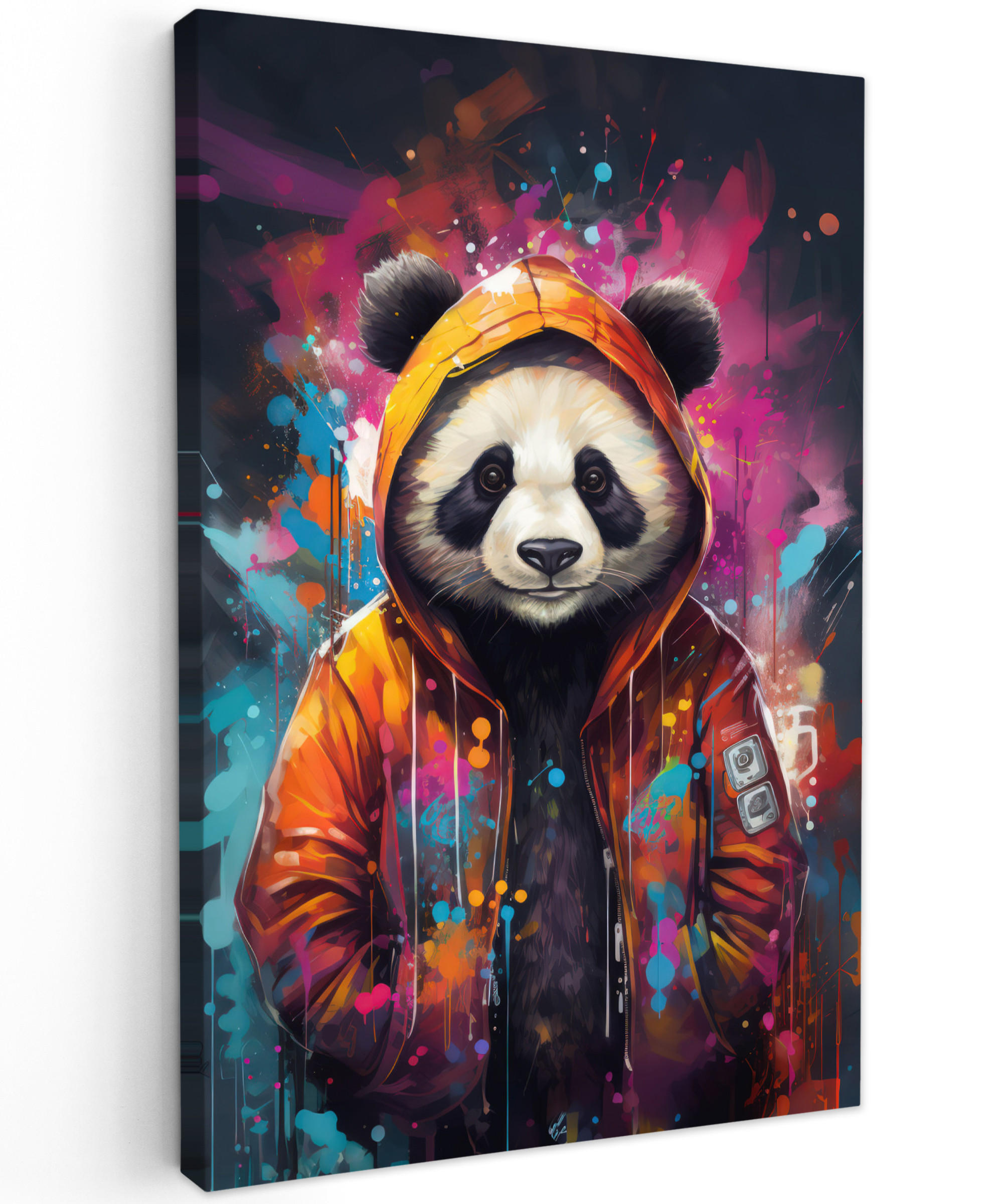 LEINWANDBILD Panda - Jacke - Graffiti - Orange Deko Groß 90x140 cm - Orange, Textil (90/140cm) - MuchoWow