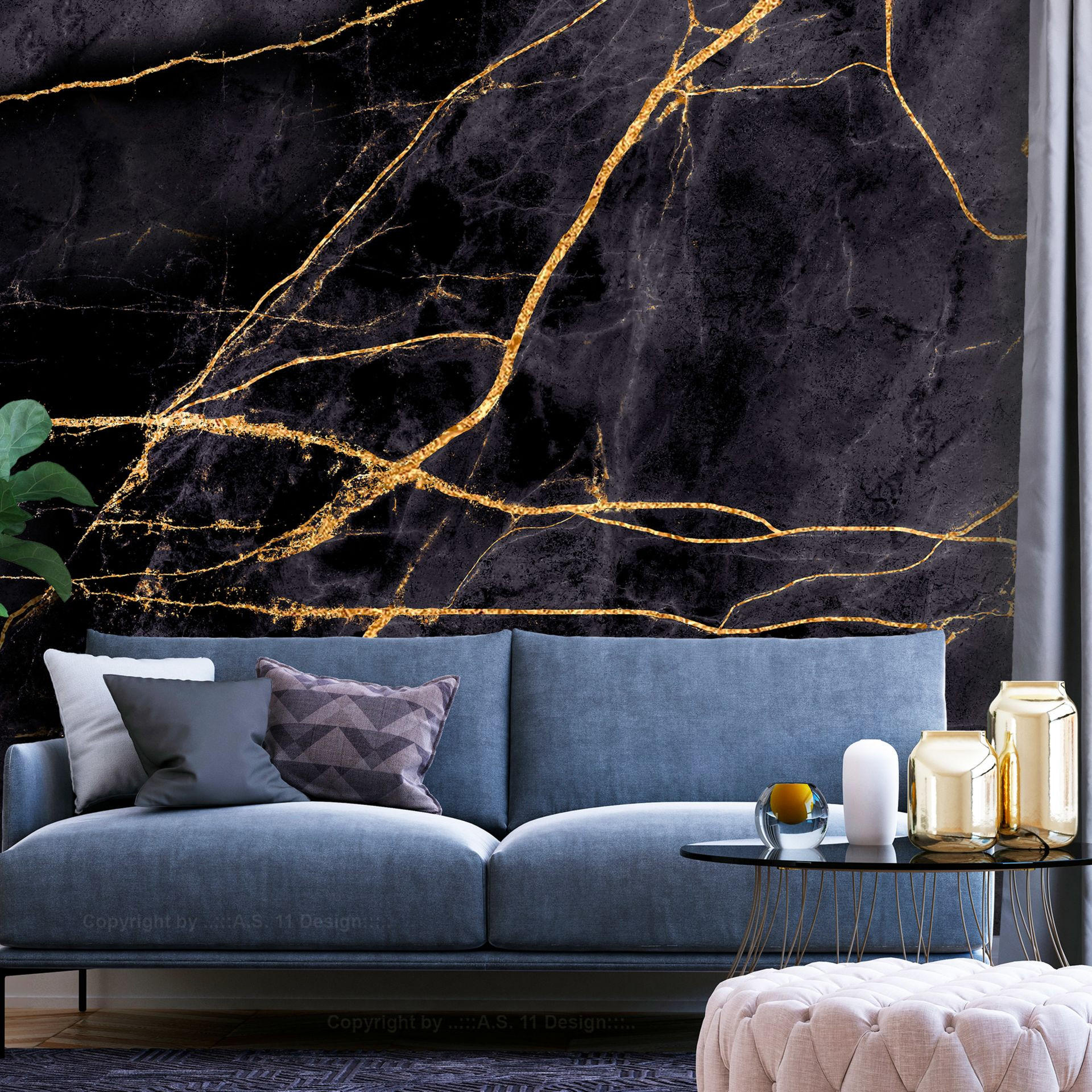 SELBSTKLEBENDE FOTOTAPETE 147/105 cm - Goldfarben/Schwarz, Kunststoff/Textil (147/1cm) - KUNSTLOFT