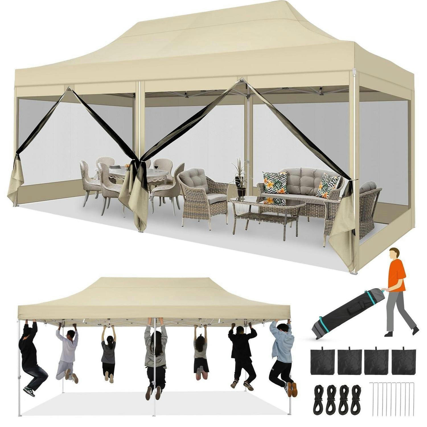 FALTPAVILLON 3x6m Wasserdicht Stabil mit 6 Seitenwänden Khaki - Olivgrün, Textil (300/335/600cm)