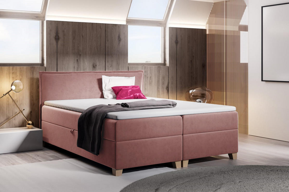 BOXBETT Fren - 180x200 - pink (Kronos 29, Velvet) - Pink/Beige, Holz/Holzwerkstoff (180/200cm) - Sofnet