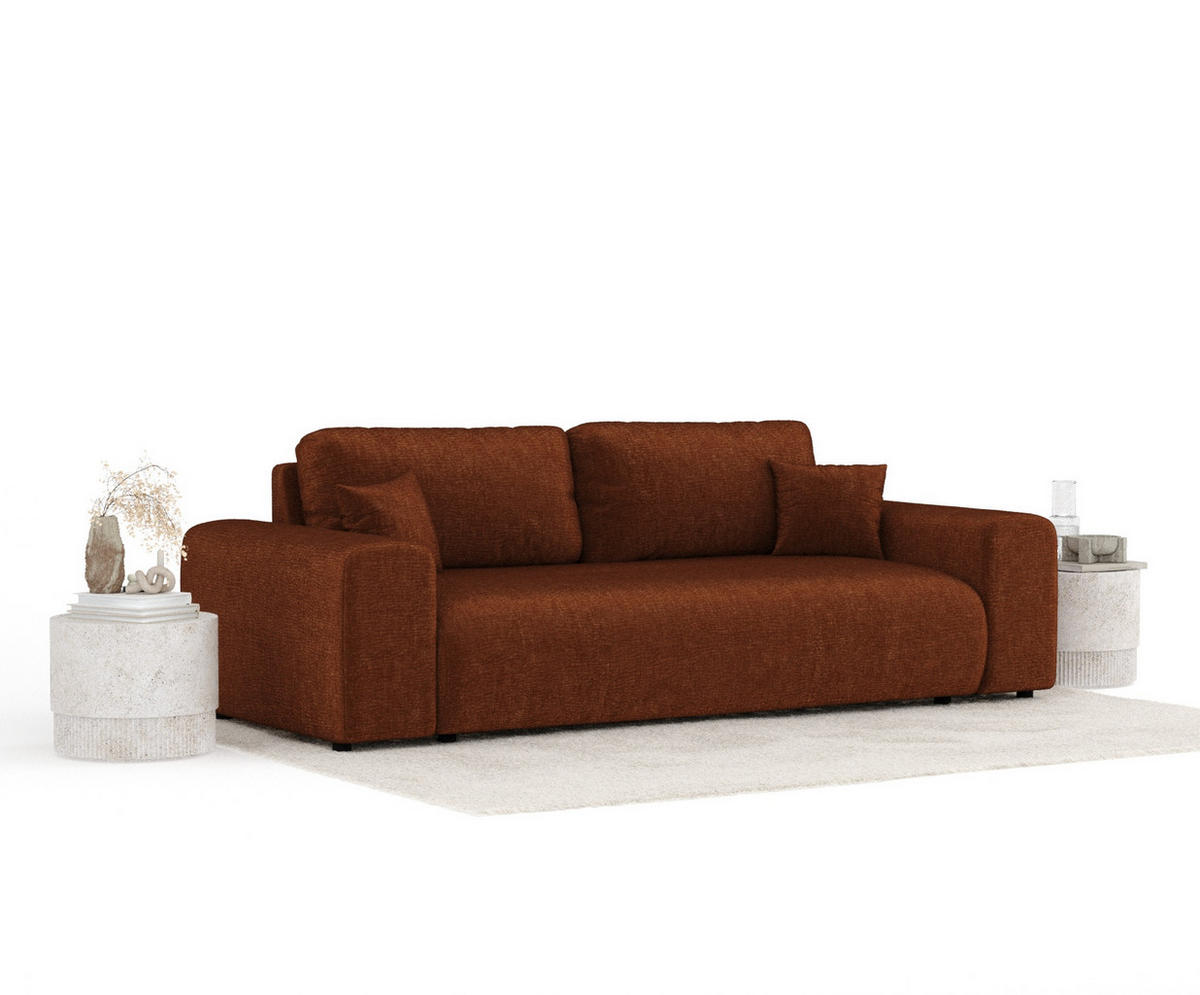 3-SITZER-SOFA Zanzibar Dunkelorange Chenille - Dunkelorange/Schwarz, Holz/Holzwerkstoff (213/79/108cm) - Maison de Reve
