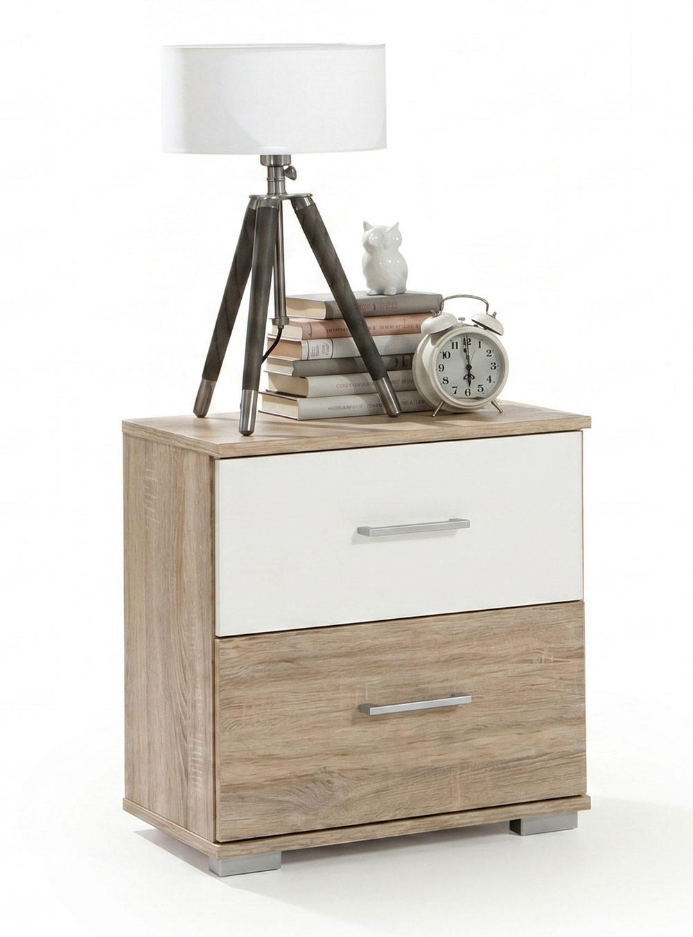 NACHTKONSOLE Modest Eiche Sägerau / weiß 52 / 38 / 40cm - Eichefarben/Weiß, Holz/Holzwerkstoff (52/40/38cm) - Wimex