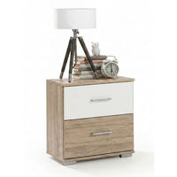 NACHTKONSOLE Modest Eiche Sägerau / weiß 52 / 38 / 40cm - Eichefarben/Weiß, Holz/Holzwerkstoff (52/40/38cm) - Wimex