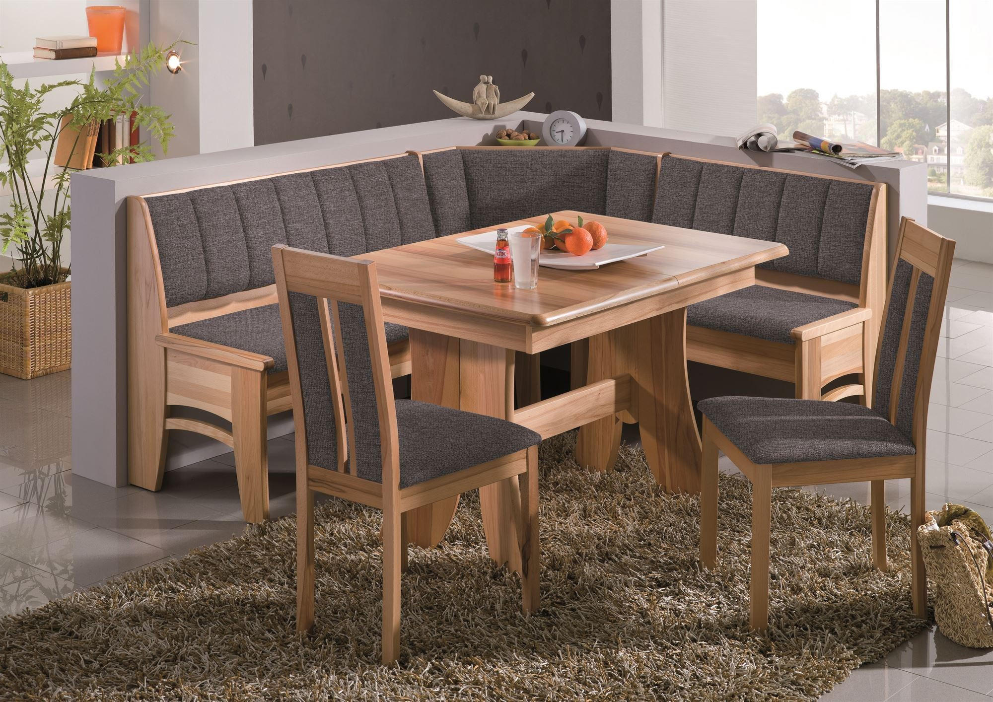 ECKBANKGRUPPE Dael Massivholzfurnier Kernbuche lackiert/Grau - Kernbuche/Grau, Holz (184/1/147cm) - 58aufmkessel