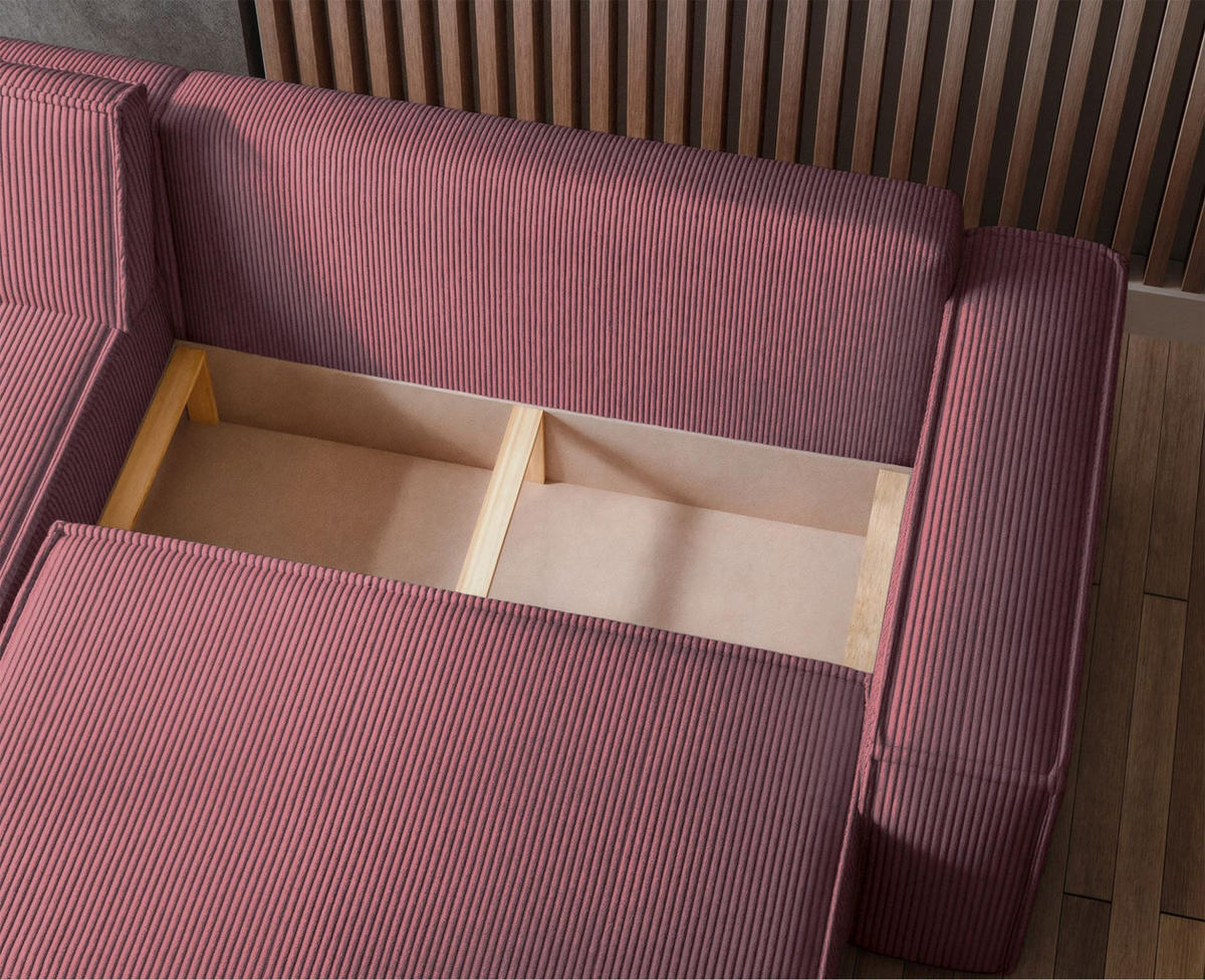 ECKSOFA Scarlo Dunkelrosa Cordbezug - Dunkelrosa/Schwarz, Kunststoff/Textil (244/145cm) - Selsey