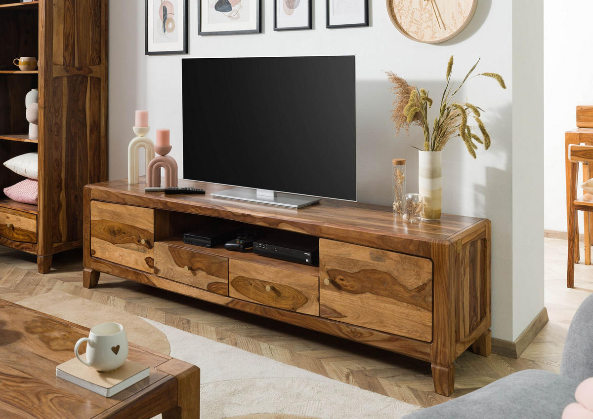 TV-BOARD Sheesham 200x45x55 braun lackiert ANCONA #111 - Braun, Holz (200/55/45cm) - Massivmoebel24