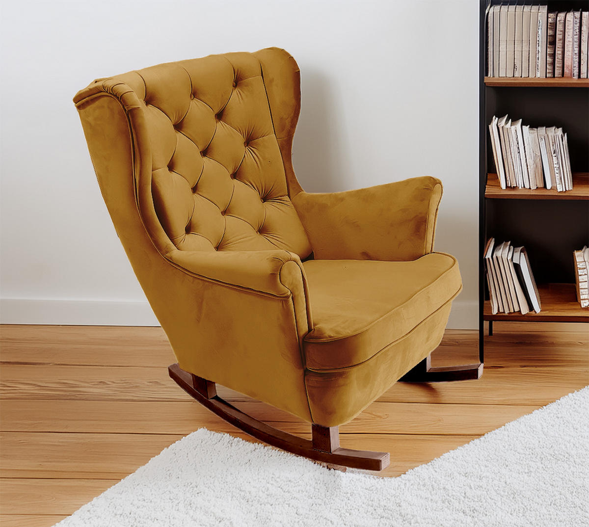 SCHAUKELSESSEL mit gepolstertem Sitz und Armlehnen, 102x81x95 cm, Olive_29816 - Messingfarben/Braun, Holz/Textil (81/102/95cm) - DomoHome