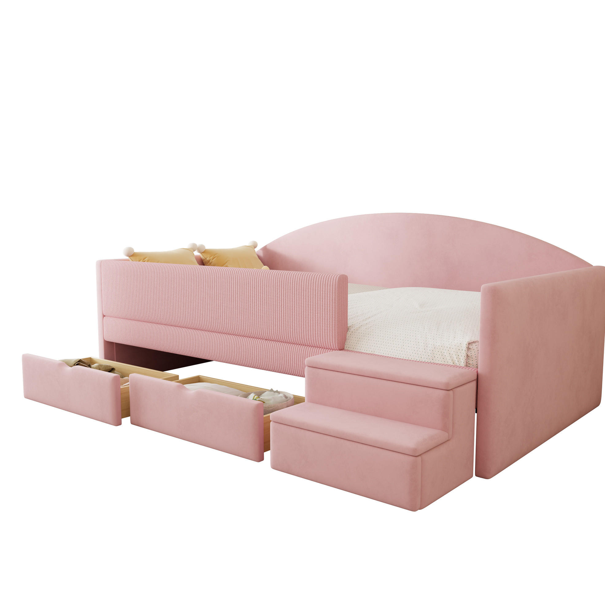 POLSTERBETT 90/190 cm aus Samt mit Schubladen und Stufen, Rosa - Pink, Textil (90/190cm) - OKMYHOME
