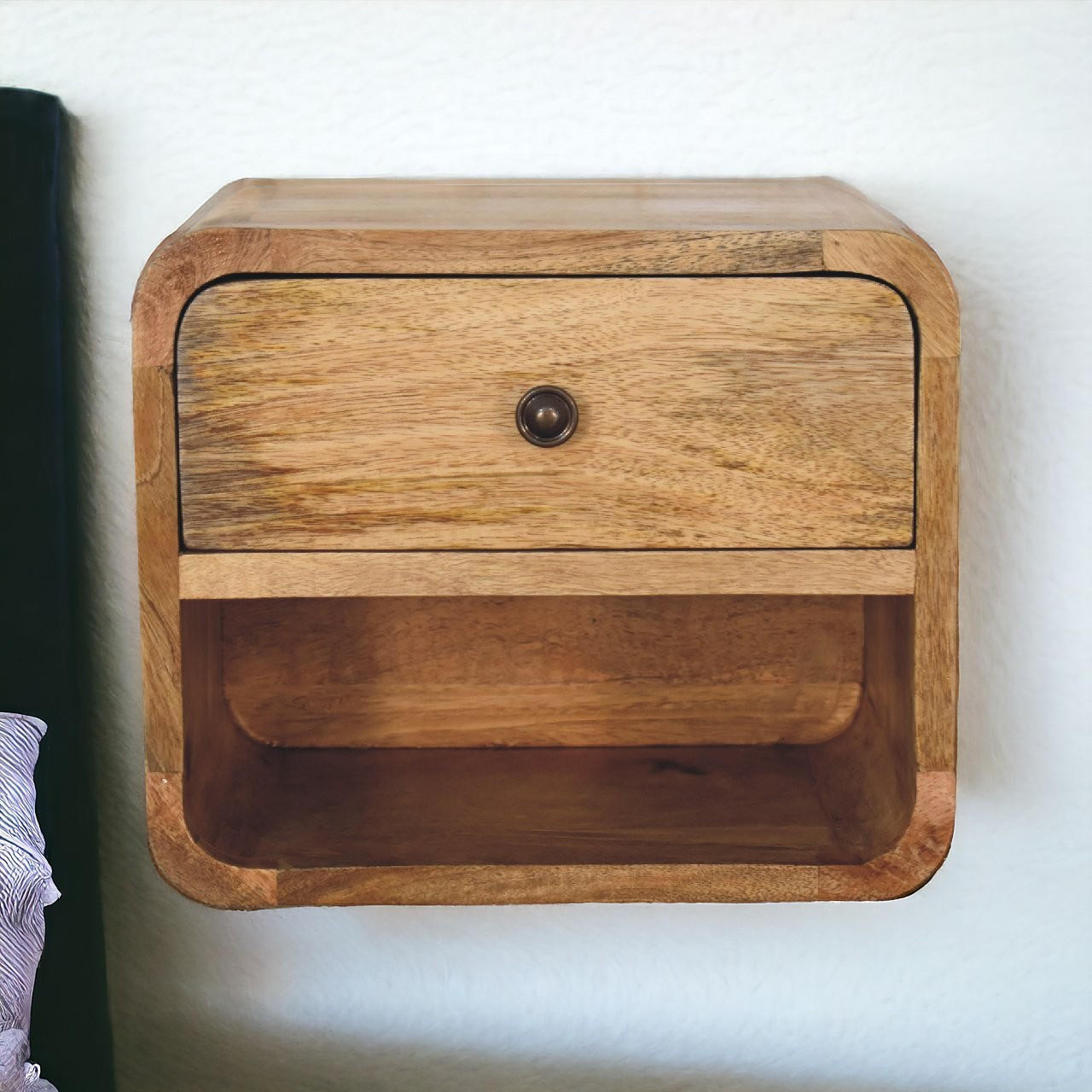 NACHTTISCH und Wandhalterungsfunktion - Messingfarben/Braun, Holz/Metall (30/25/25cm) - Artisan Furniture
