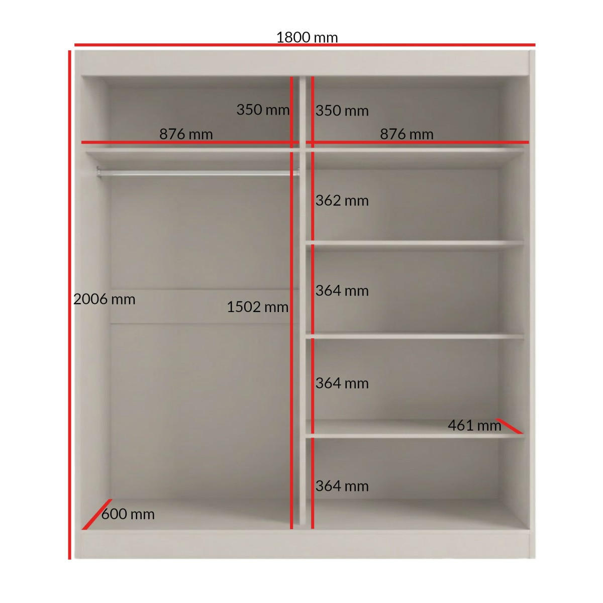 SCHWEBETÜRENSCHRANK mit Spiegel Fiore 2D1L 180 Kaschmir/Gold - Kaschmir/Goldfarben, Holzwerkstoff/Metall (180/200/60cm) - mzm24