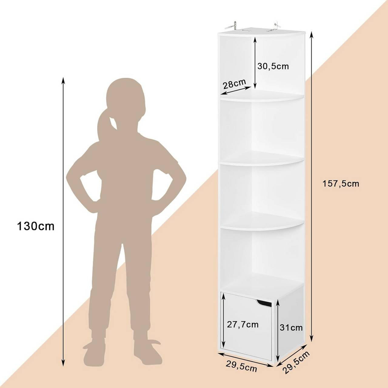 Thumbnail - Woltu Eckregal, Weiß, Holzwerkstoff, 3 Fächer, Rechteckig, 29.5x157.5x29.5 cm, Wohnzimmer, Regale, Eckregale