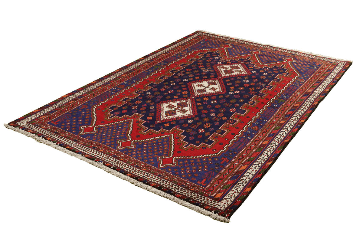 ORIENTTEPPICH handgeknüpft Afshar Rot, Blau 225/160 cm Schurwolle - Blau/Rot, Textil (160/225cm) - Looma