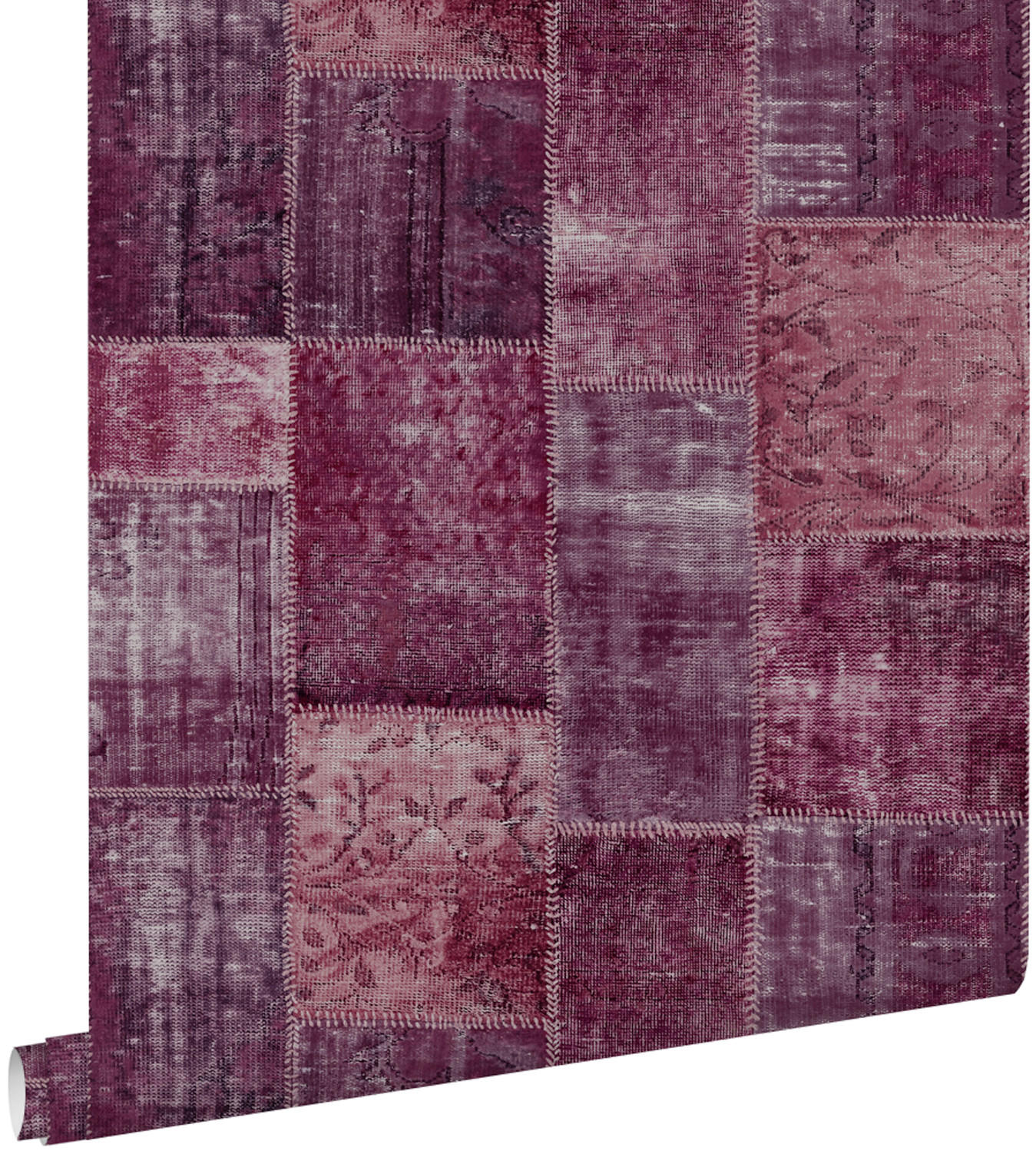 TAPETE orientalisches-Marrakech Kelim-Patchwork 53 cm x 10.05 m - Rot, Papier (53/1000cm) - ESTAhome