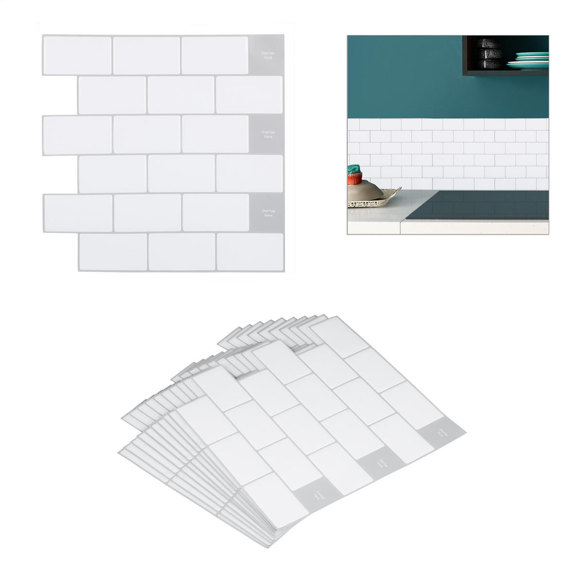 10xFLIESENAUFKLEBER - Weiß, Papier/Kunststoff (30.5/30.5/0.1cm) - Relaxdays