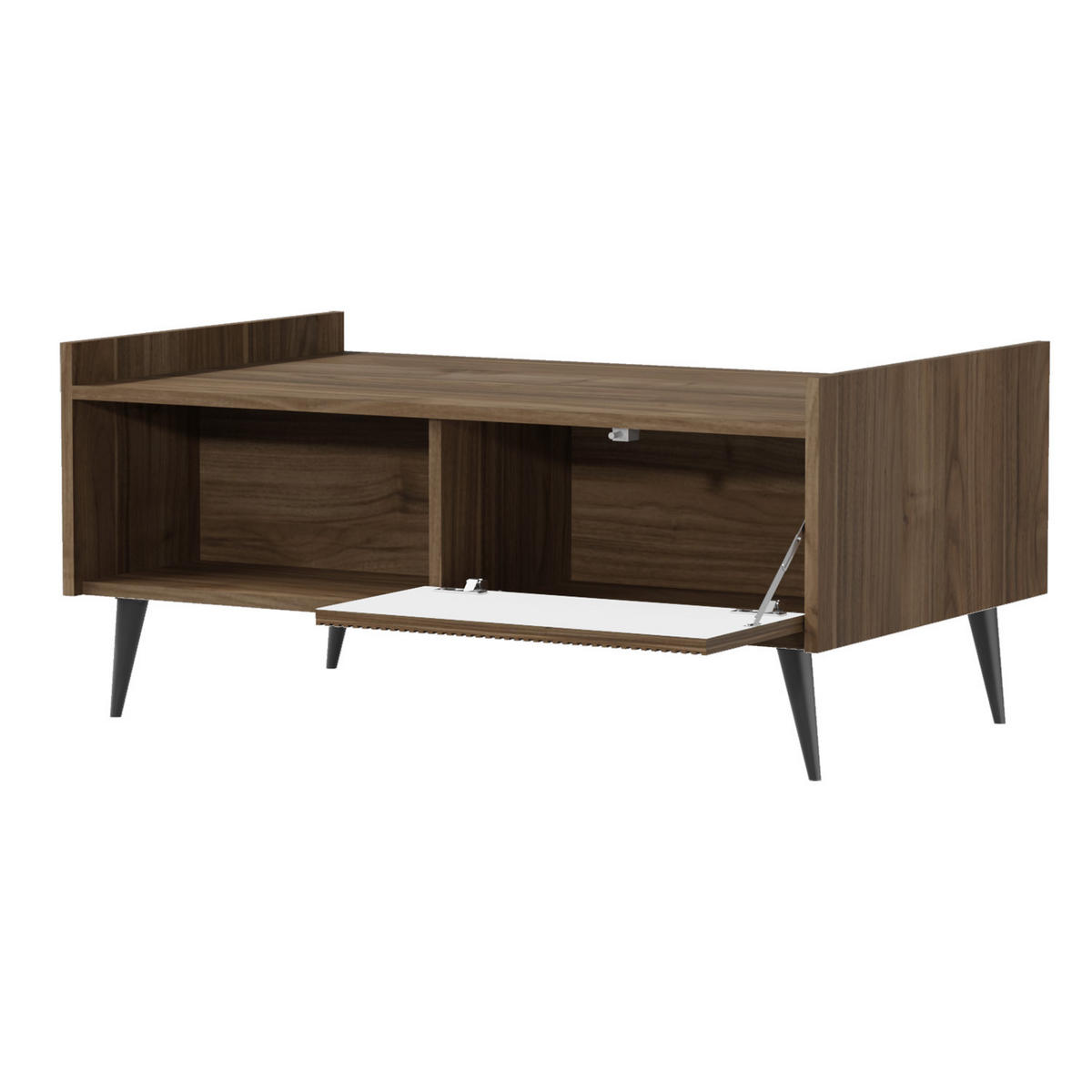 WOHNWAND Amfali 4-teilig –Lowboard, Kommode, Regal und Couchtisch, Push-to-open, Walnussfarben - Walnussfarben/Schwarz, Holzwerkstoff/Metall (150/180/41cm) - Beautysofa