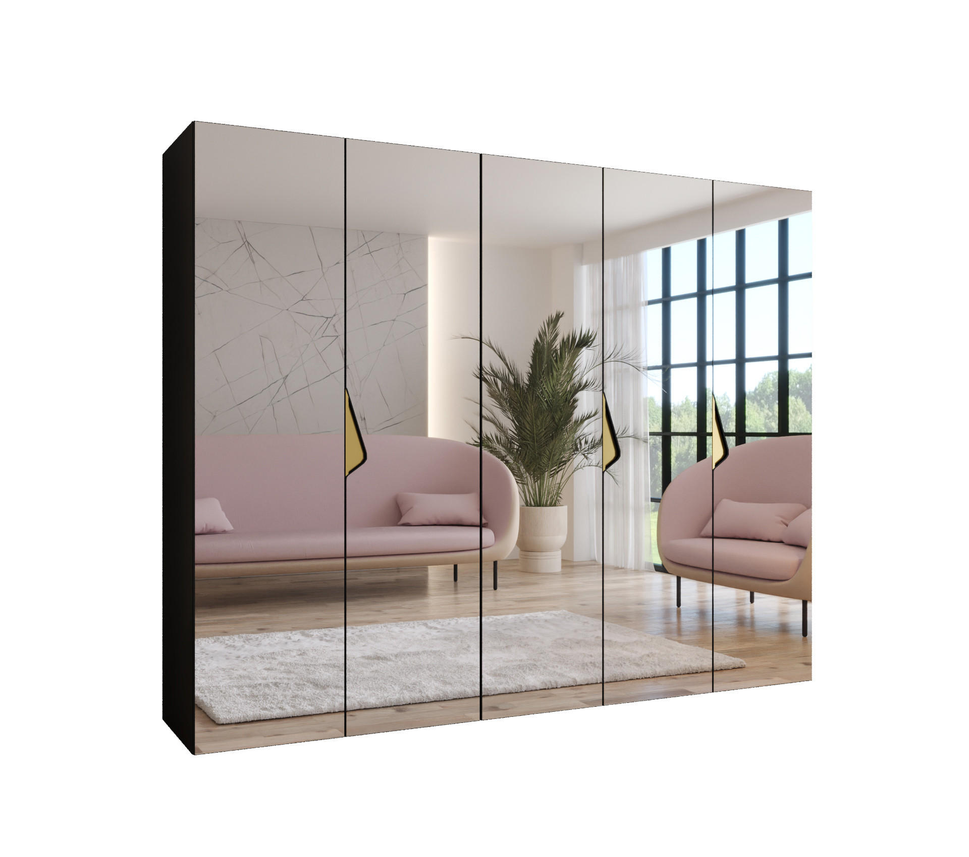 Abiks Möbel Drehtürenschrank Schwarz, Gold 250x202x52 cm