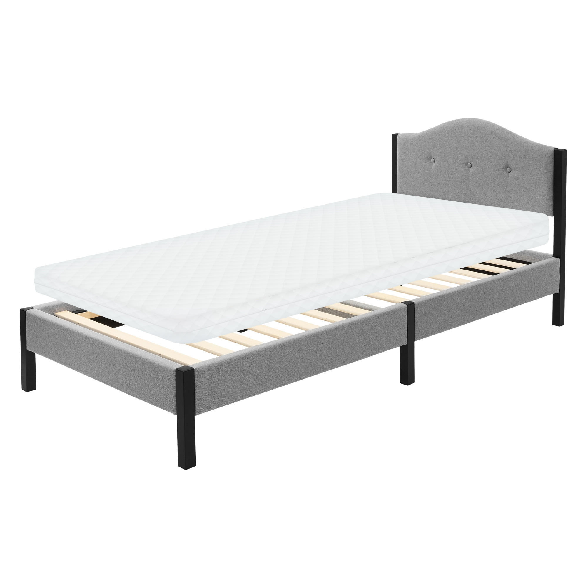 POLSTERBETT 90x200 cm Grau Bettgestell mit Matratze und Lattenrost - Beige/Grau, Holz/Textil (90/200cm) - ML-DESIGN
