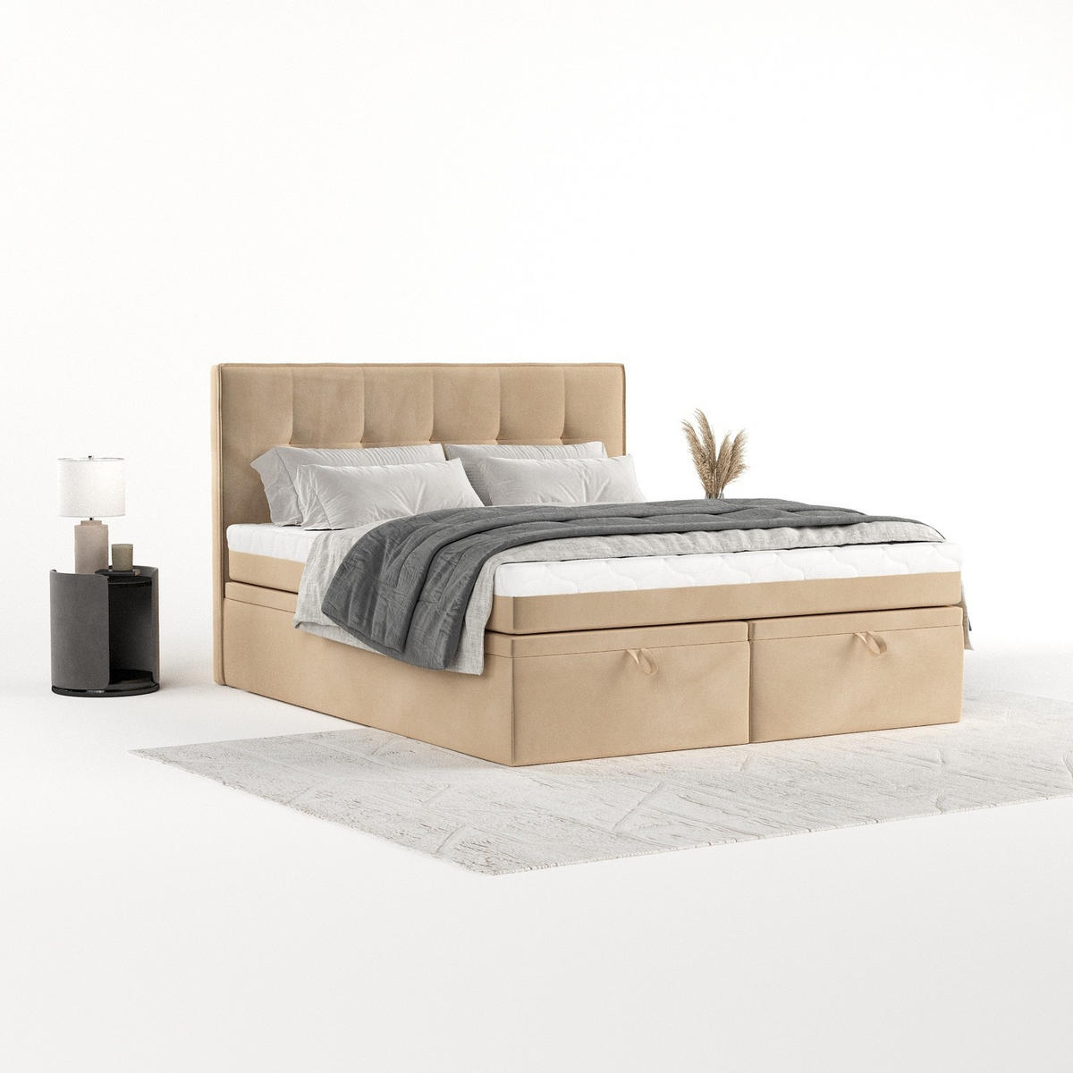 BOXBETT Arivo 200/200 cm Beige im Kronos Stoff - Beige/Schwarz, Holz/Holzwerkstoff (200/200cm) - AltaBeds