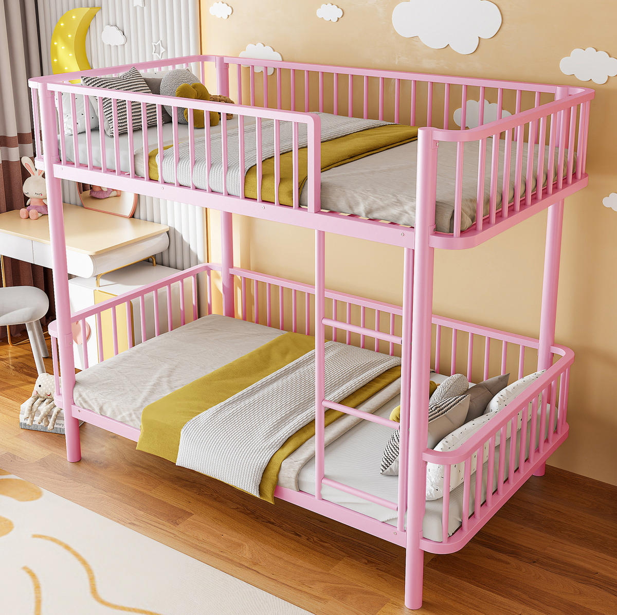 ETAGENBETT aus Metall 90x200 cm Pink mit Sicherheitsgeländern - Pink, Metall (90/200cm) - Modfu
