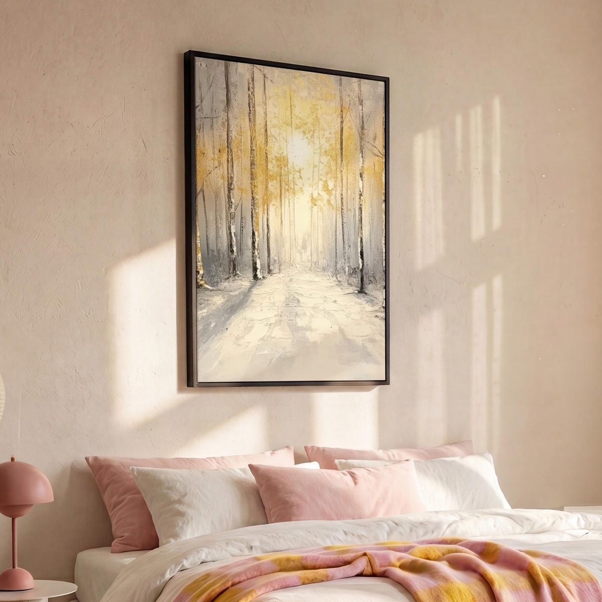 LEINWAND Bilder mit Rahmen - Winter - Abstrakt - Schnee - Natur - Sonne - 80x120 - Grau, Textil (80/120cm) - MuchoWow