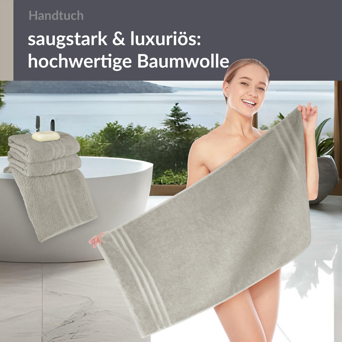 HANDTUCH 50x100 cm London Kiesel Grau 4er Set - Sandfarben, Textil (50/100cm) - Lashuma