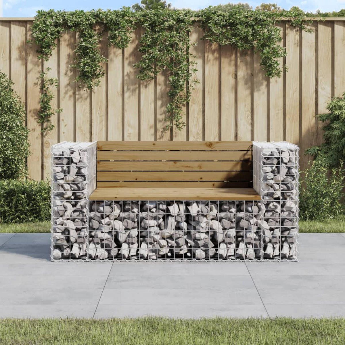 GARTENBANK Gabionen INO 143x71x65,5 cm Kiefernholz Braun - Silberfarben, Metall (143/65.5/71cm) - DELUKE