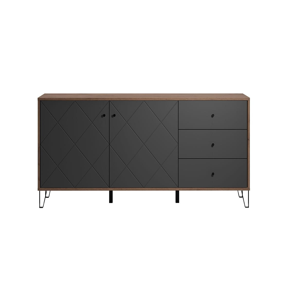 SIDEBOARD mit 2 Türen und 3 Schubladen B183 cm - Montez - Graphitfarben, Holzwerkstoff (183/76/40cm) - ebuy24