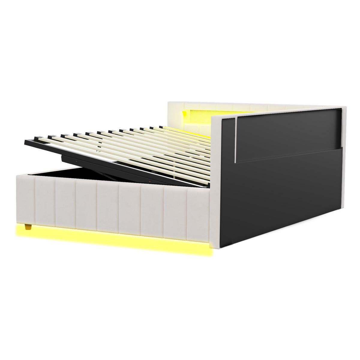 POLSTERBETT mit Stauraum und LED 140x200 cm Samt Beige - Beige, Metall (140/200cm) - Meubliv