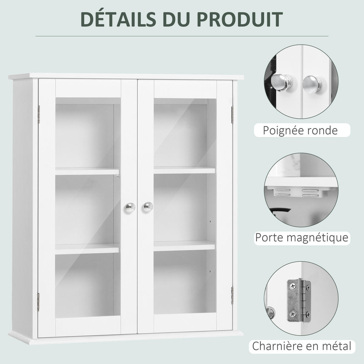 HÄNGESCHRANK DE-15926 mit 2 Glastüren Weiß - Weiß, Holzwerkstoff (20/65/55cm) - ComfortXL