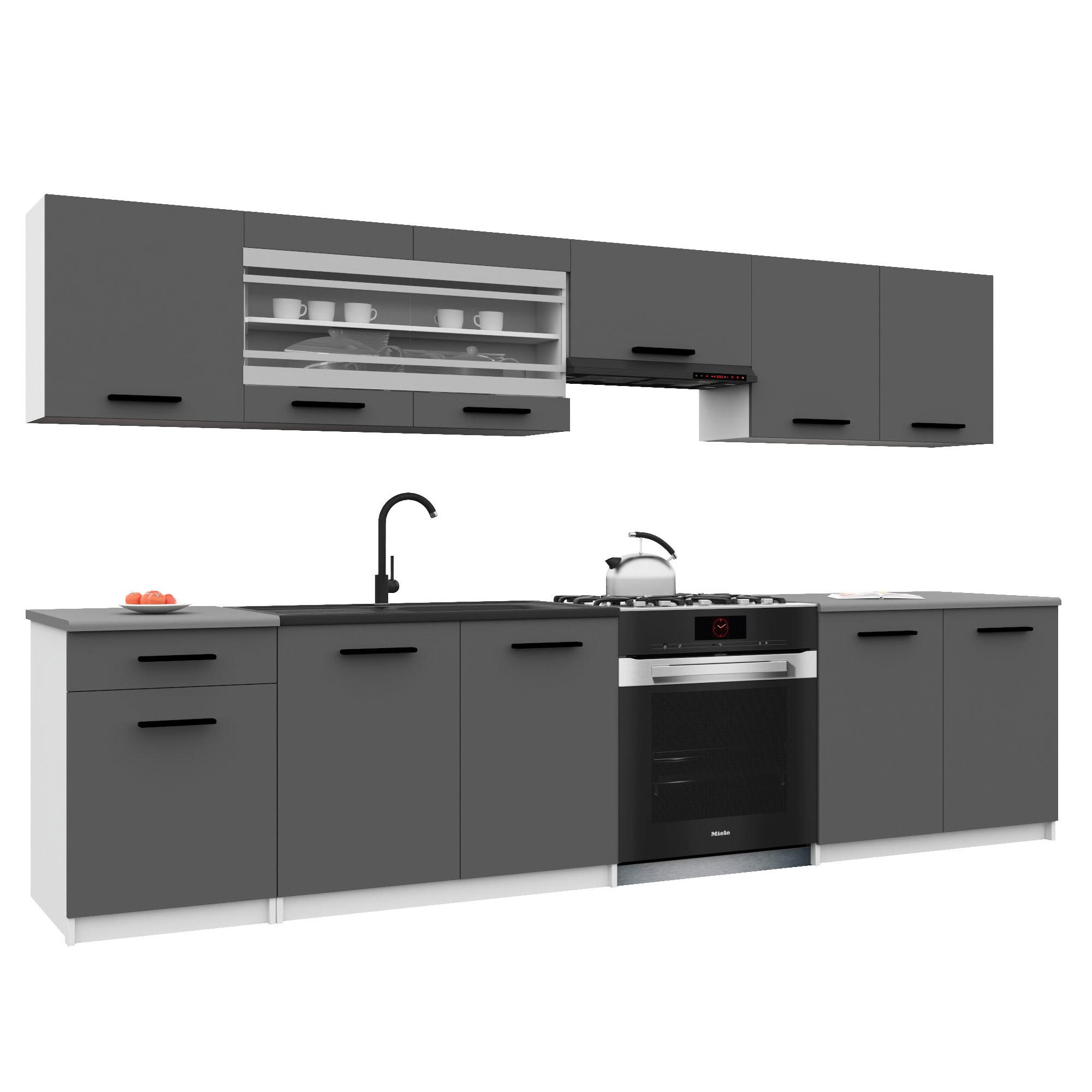KÜCHENZEILE Italia 4 260 cm, mit Arbeitsplatten, Grau - Grau, Holz (260/143/60cm) - B BELINI GROUP