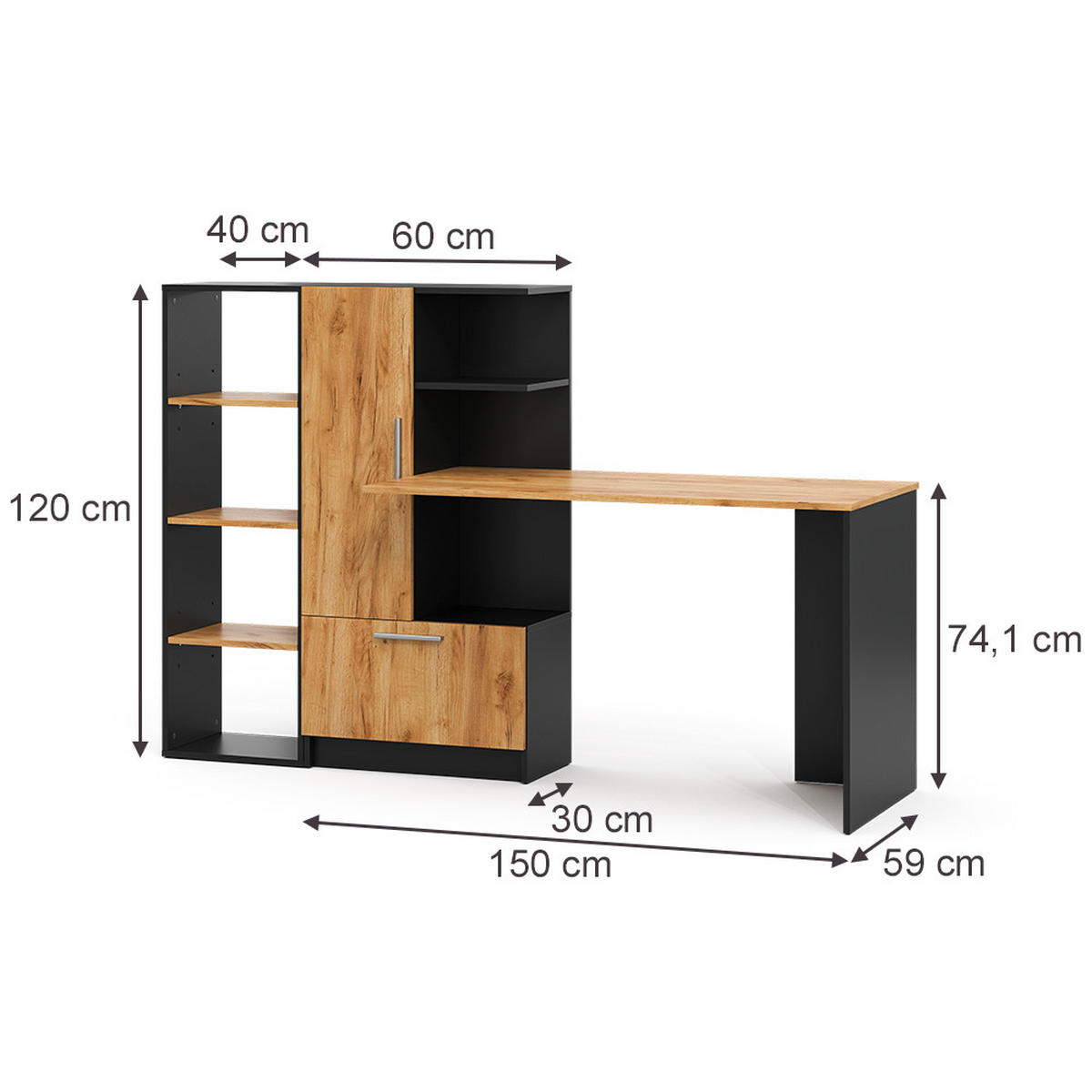 PÍSACÍ STÔL Tomy, antracitová/Dub Goldkraft, 150 x 59 cm Sada 2 ks - dub medový/antracitová, kompozitné drevo (59/150/120cm) - Vicco