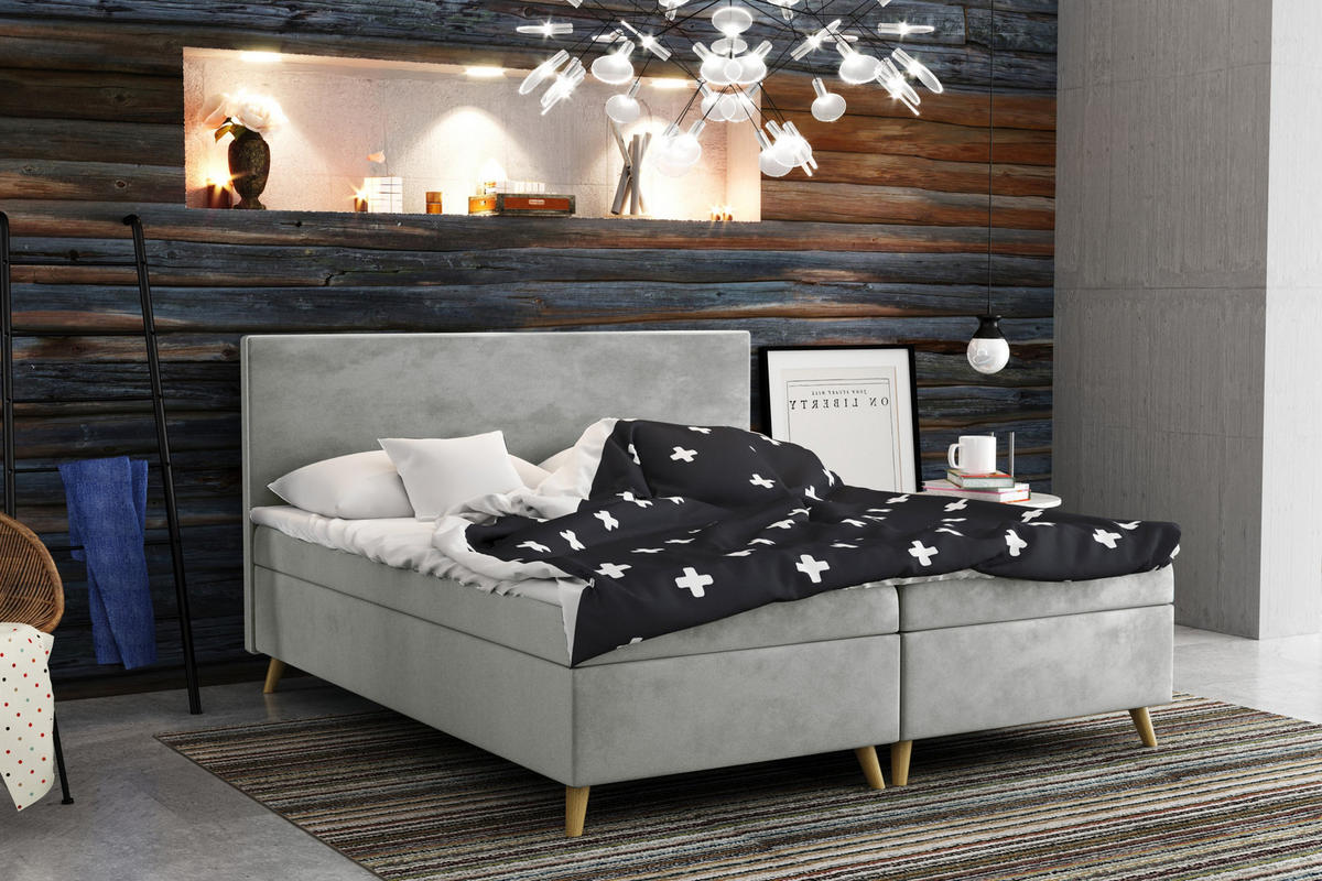 BOXBETT Mit Bettkasten Matratze + Topper BELLA Stoff Riviera Grau 120x200 cm H3-Bonell - Grau, Holz (120/200cm) - Kaiser Möbel