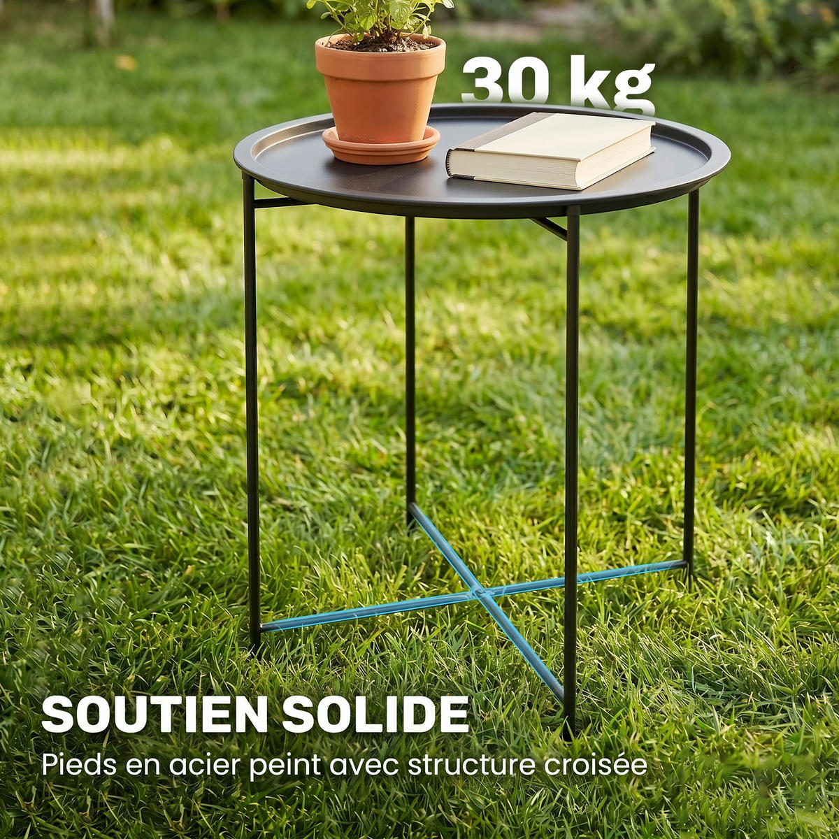 GARTENBEISTELLTISCH DE-14118 mit abnehmbarer Platte Schwarz - Schwarz, Metall (46/46/53cm) - ComfortXL