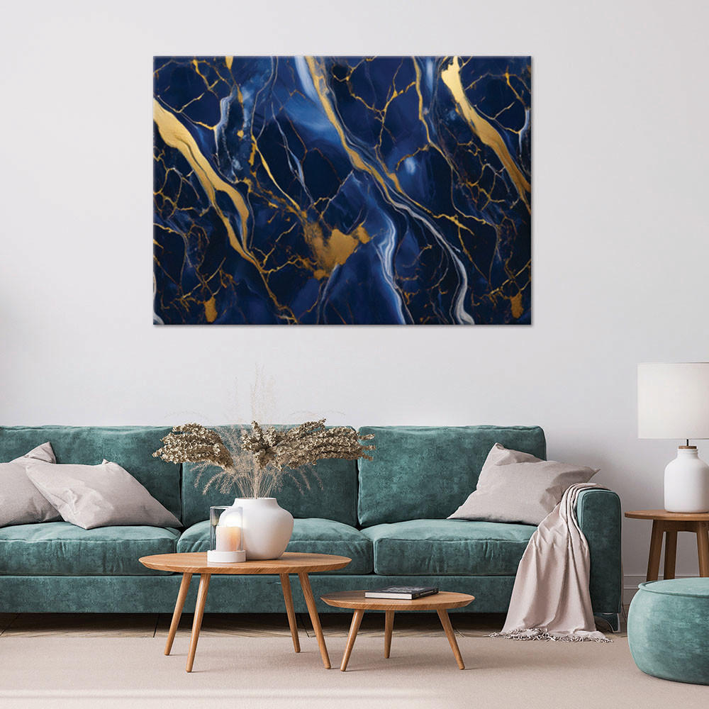 LEINWANDBILD Blauer Marmor mit Gold Lofty 100x70cm - Blau, Textil (100/70cm) - Feeby