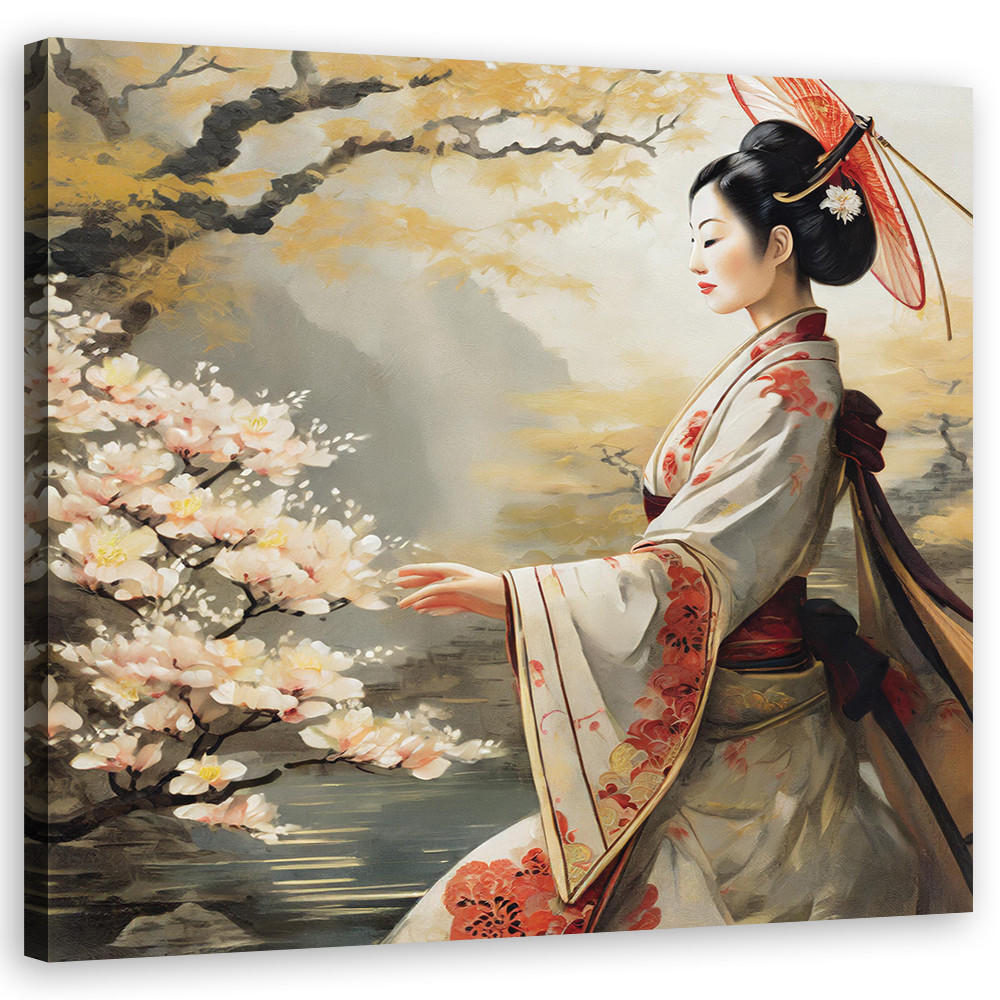 WANDBILD japanische geisha natur - Beige, Textil (40/40cm) - Feeby