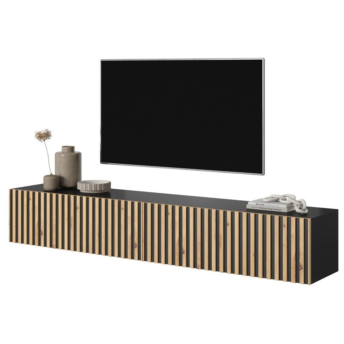 TV stolík Telire čierny / dub 175/30/32 cm - čierna/dub artisan, kompozitné drevo (175/30/31.6cm) - Selsey