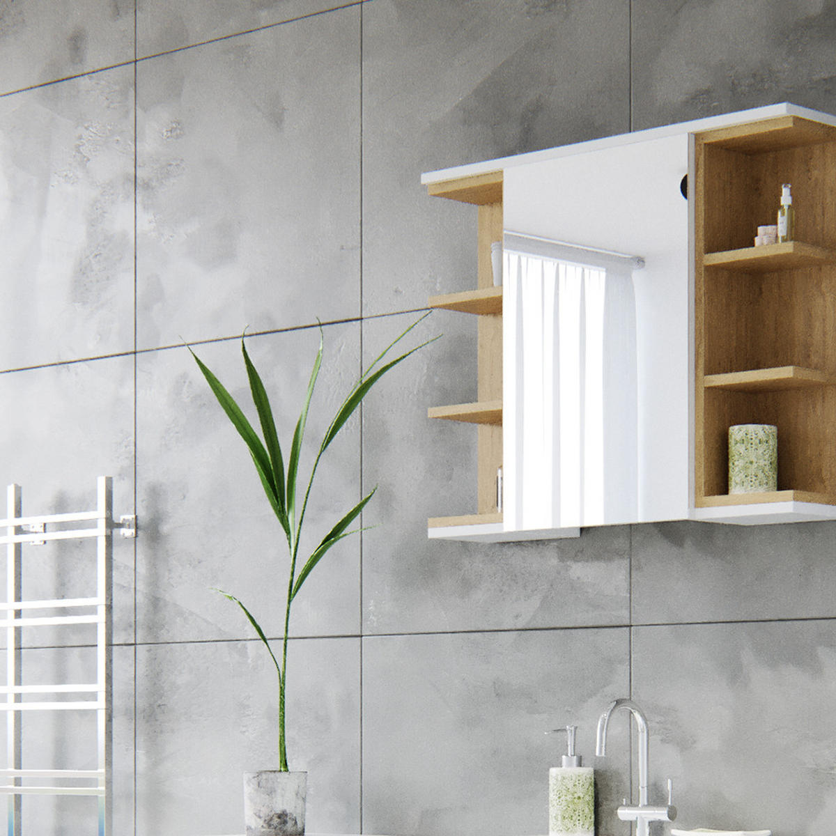 BADSPIEGELSCHRANK Aquis Weiß 79.6 x 64 cm - Weiß, Holzwerkstoff (79.6/64/18cm) - Vicco