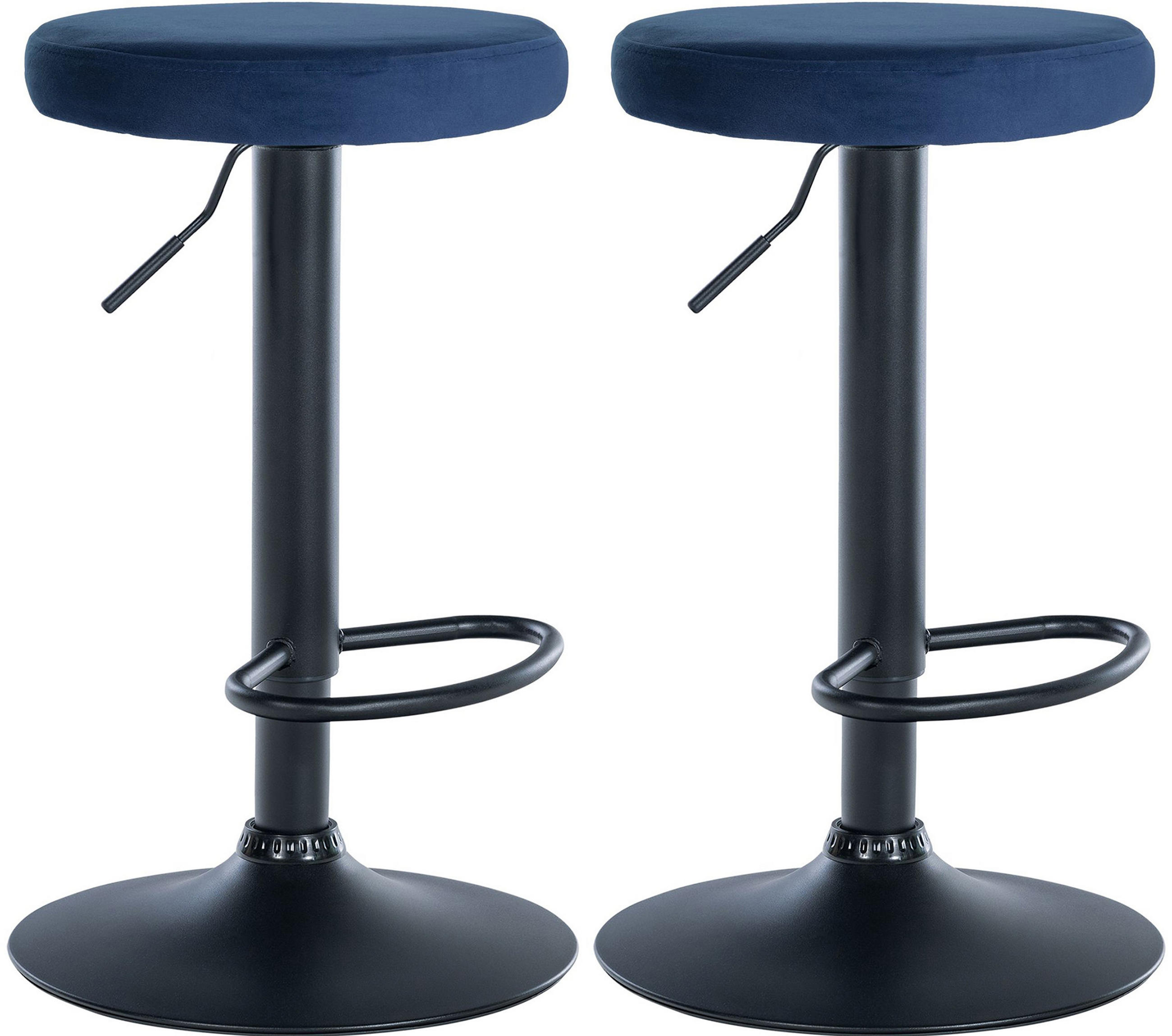BARHOCKER 2er Set Pontius Samt schwarz blau - Blau/Schwarz, Textil/Metall (38.5/81/38.5cm) - TPFLiving