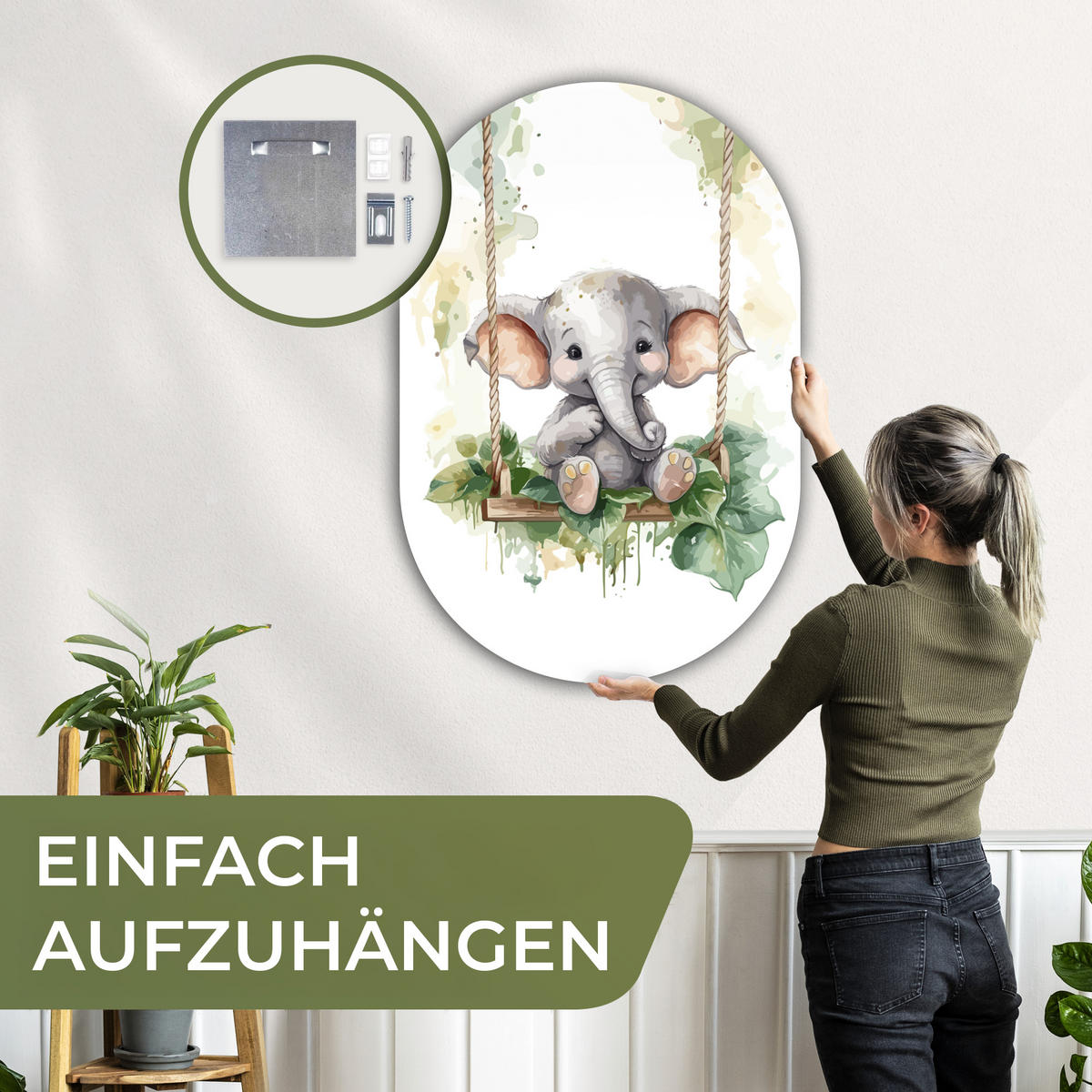 WANDBILD Elefant - Tier - Kinder - Dschungel 80x120 cm - Hellgrau, Kunststoff (80/120cm) - MuchoWow