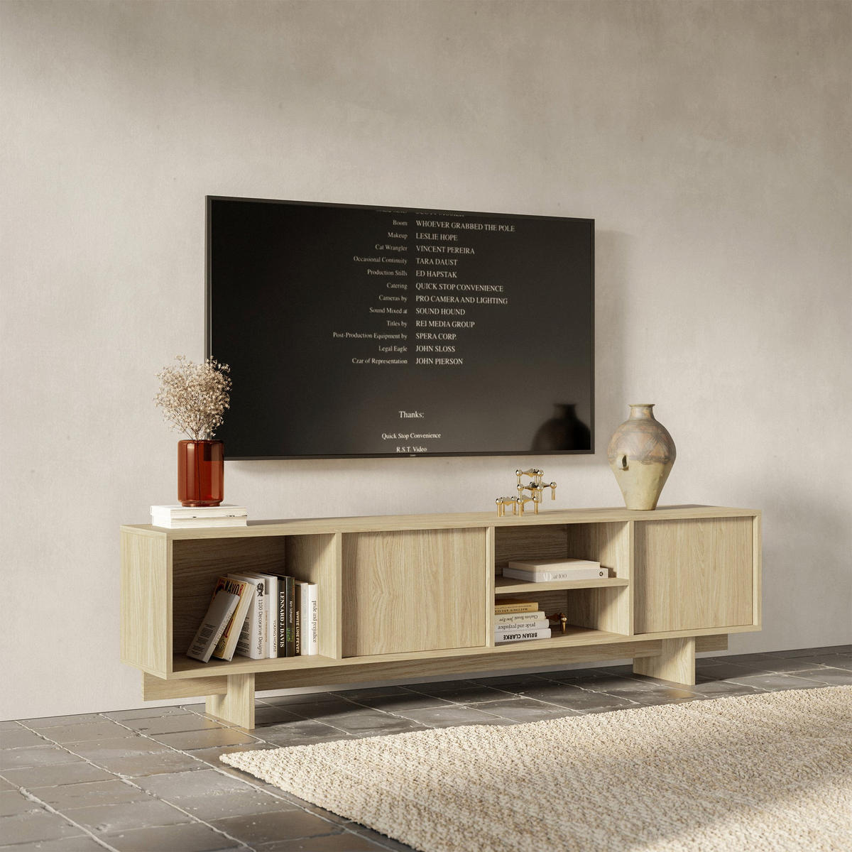 TV-STOLEK Sanva Olejovaný dub 200 cm - barva dubu, kompozitní dřevo (200/55/35cm) - Selsey