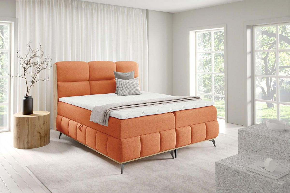 BOXBETT Charlie Premium - Orange, Holzwerkstoff/Textil (140/200cm) - Fun Möbel