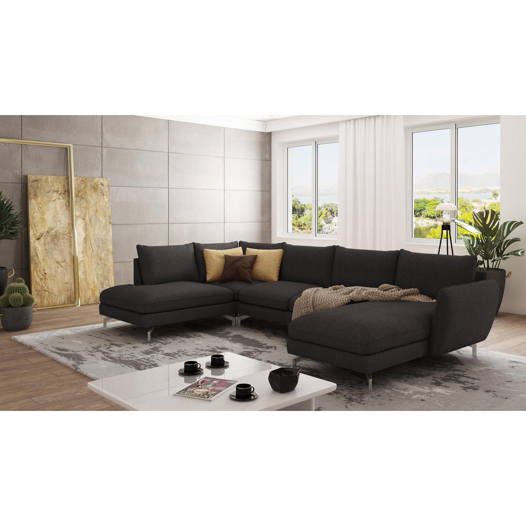 Thumbnail - S-Style Möbel Wohnlandschaft, Graphit, Textil, 7-Sitzer, Füllung: Silikon,Silikon,Komfortschaum, U-Form,L-Form, 336x87x2...