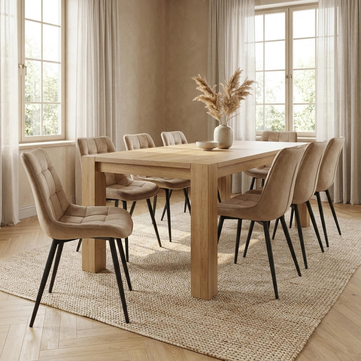 STÜHLE Esszimmerstuhl Samt, Rückenpolster moderner Küchen- & Wohnzimmerstuhl, 1 Stück, Beige - Beige/Schwarz, Metall (44/84/60cm) - AN Furniture Store