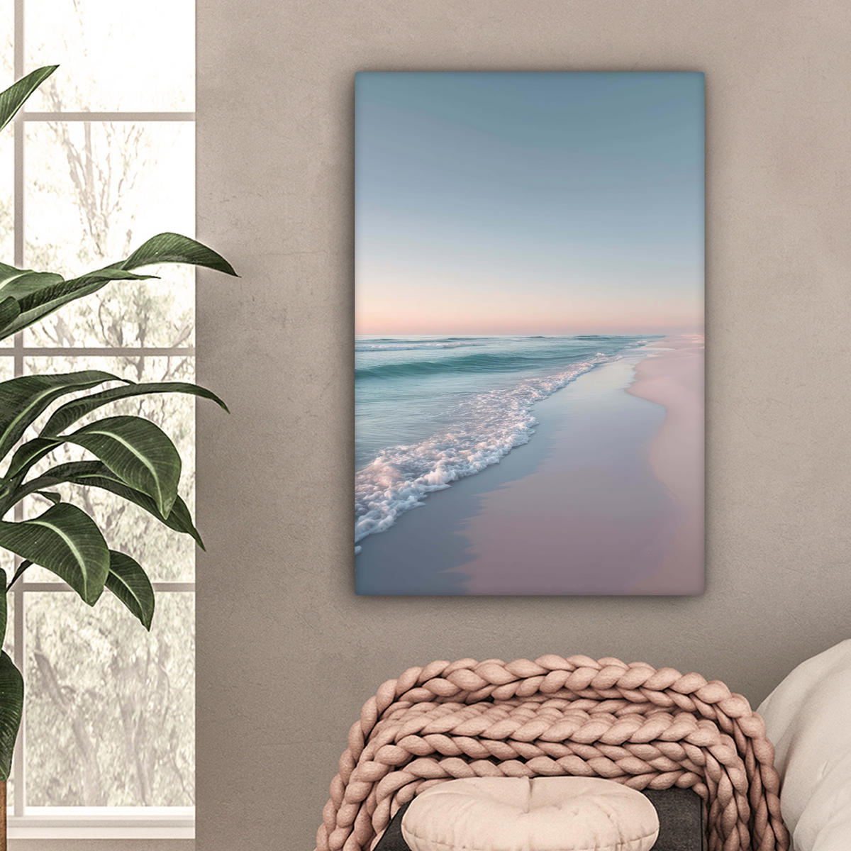 LEINWANDBILD Küstenlinie - Pastell - Wasser Wanddeko Schlafzimmer 60x90 cm - Pastellblau, Textil (60/90cm) - MuchoWow