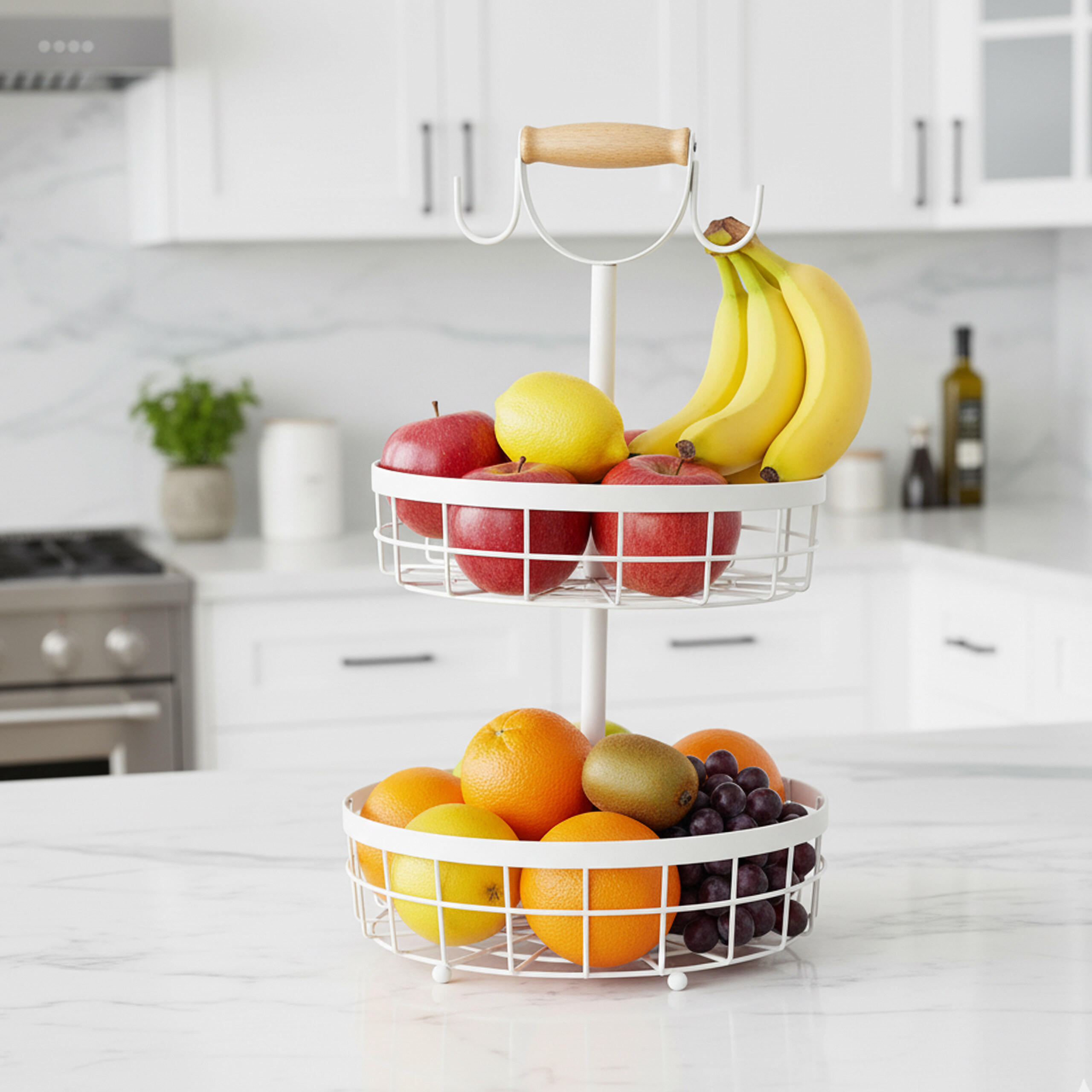 OBSTKORB-ETAGERE - Weiß, Holz/Metall (28/52cm) - Relaxdays