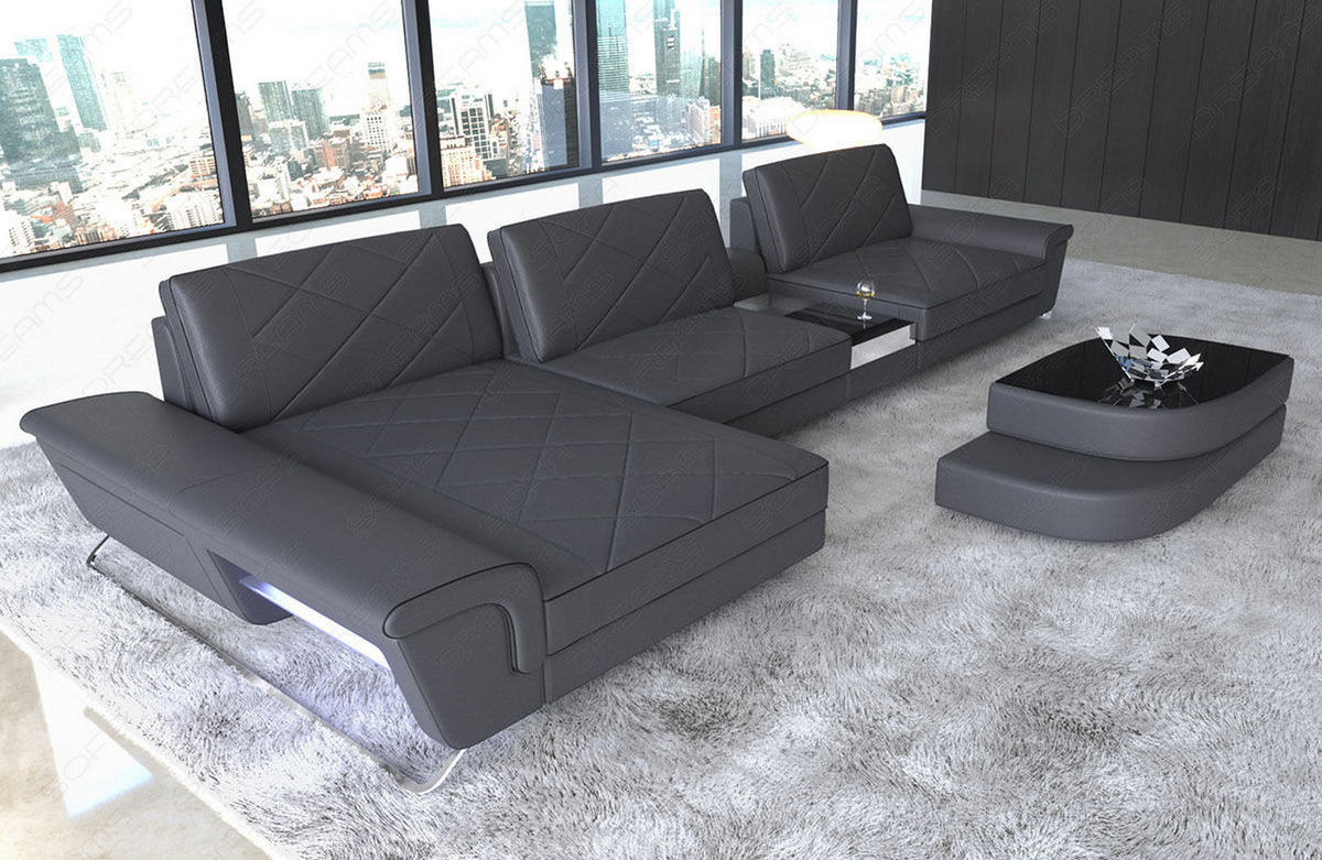 LEDERSOFA Bari L - Schwarz/Grau, Leder (197/369cm) - Sofa Dreams