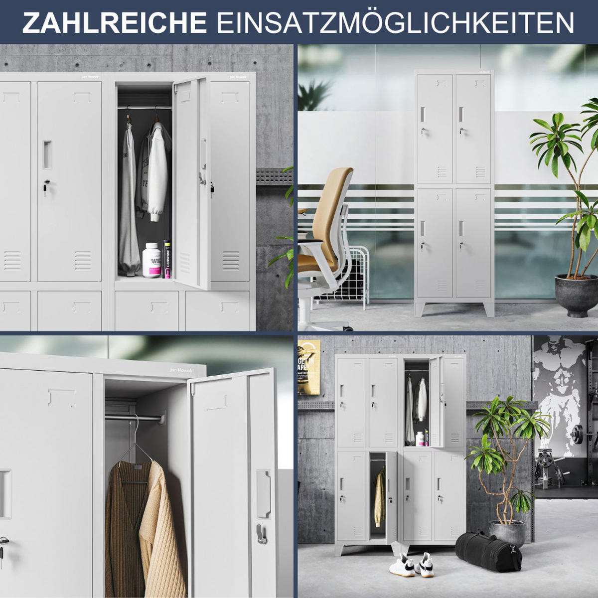UMKLEIDESCHRANK Spind BARTEK 4 Abteile 172x55,9x45cm Grau - Grau, Metall (55.9/172/45cm) - Jan Nowak